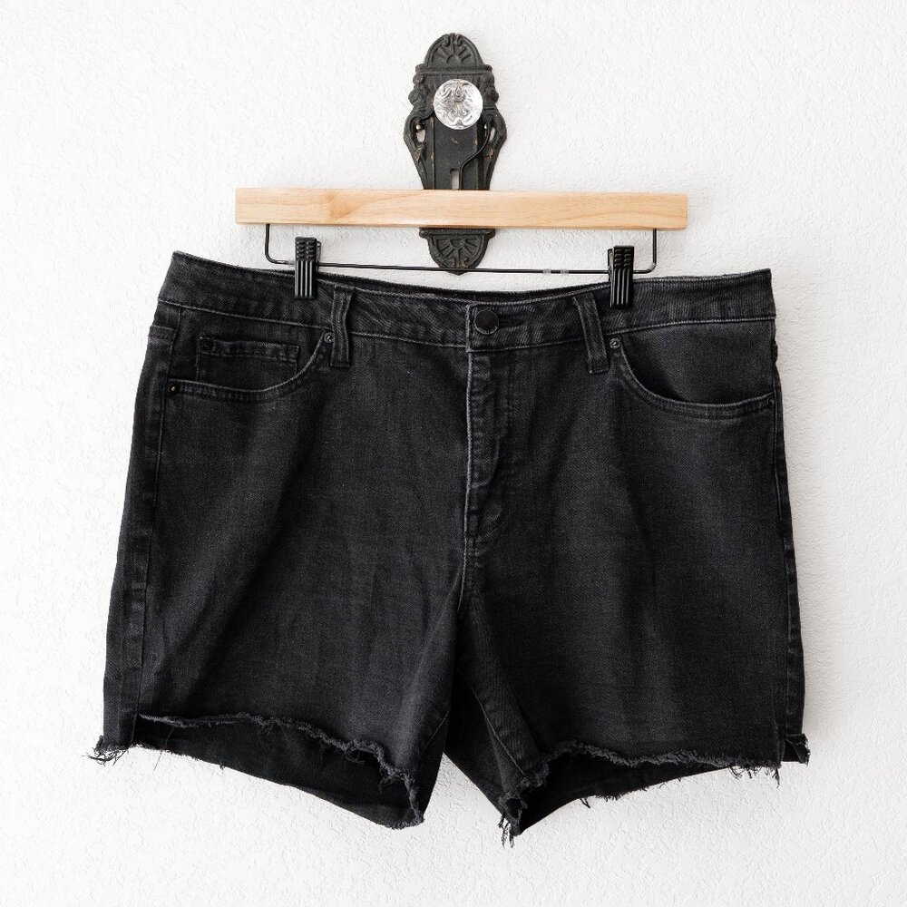 Seven7 Black Denim Shorts Size 16 Raw Hem Weekend High Rise Distressed Casual